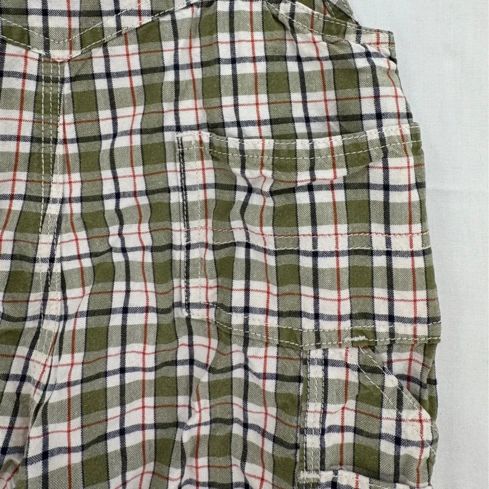 Vtg Y2K OshKosh Bgosh Kids Green Plaid Overalls Size 18 Months Cotton Shortalls